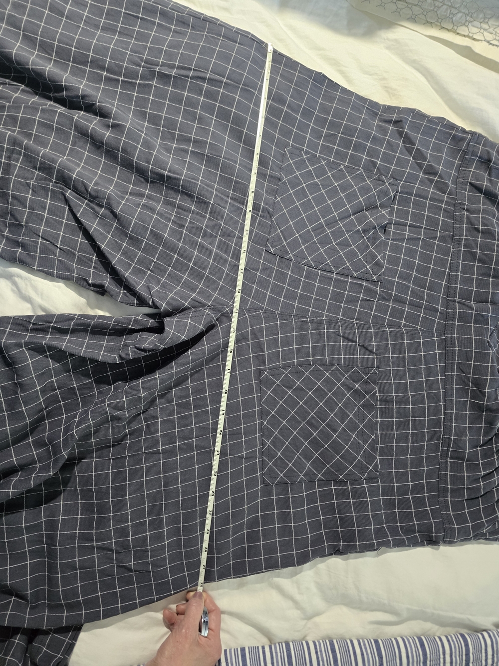 NWT 2Easel Navy Wide-Leg Pants with White Windowpane Grid - Picture 13 of 14